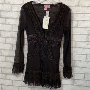 Aryeh brown silk sheer cardigan size M